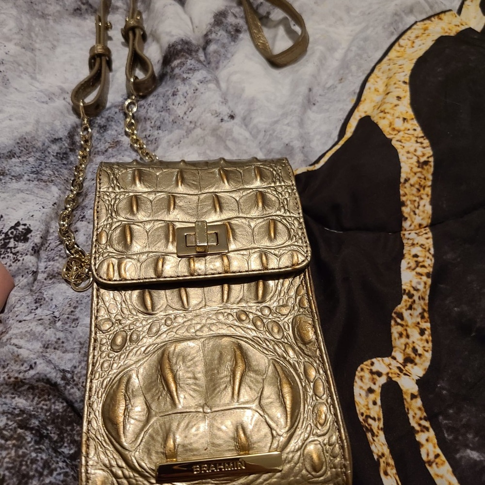 Brahmin Metallic Gold Croc-Embossed Crossbody Bag